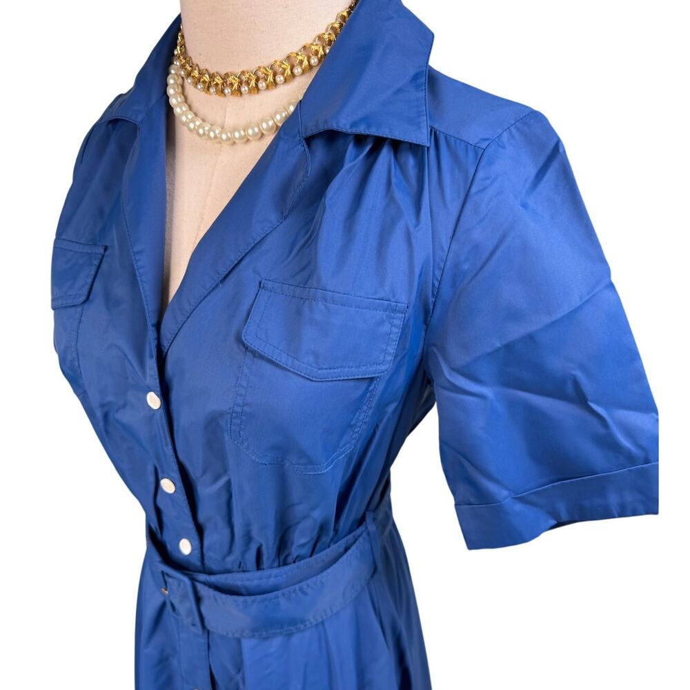 Staud Millie Maxi Belted Shirt Dress Lapis Blue recycled nylon size 00 XXS - Picture 8 of 14